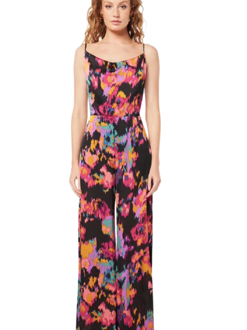 Elliatt Minelli Women’s Black Floral Print Wide-Leg Jumpsuit Large